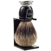 Parker Pure Badger Shaving Brush, Black and Chrome in Stand